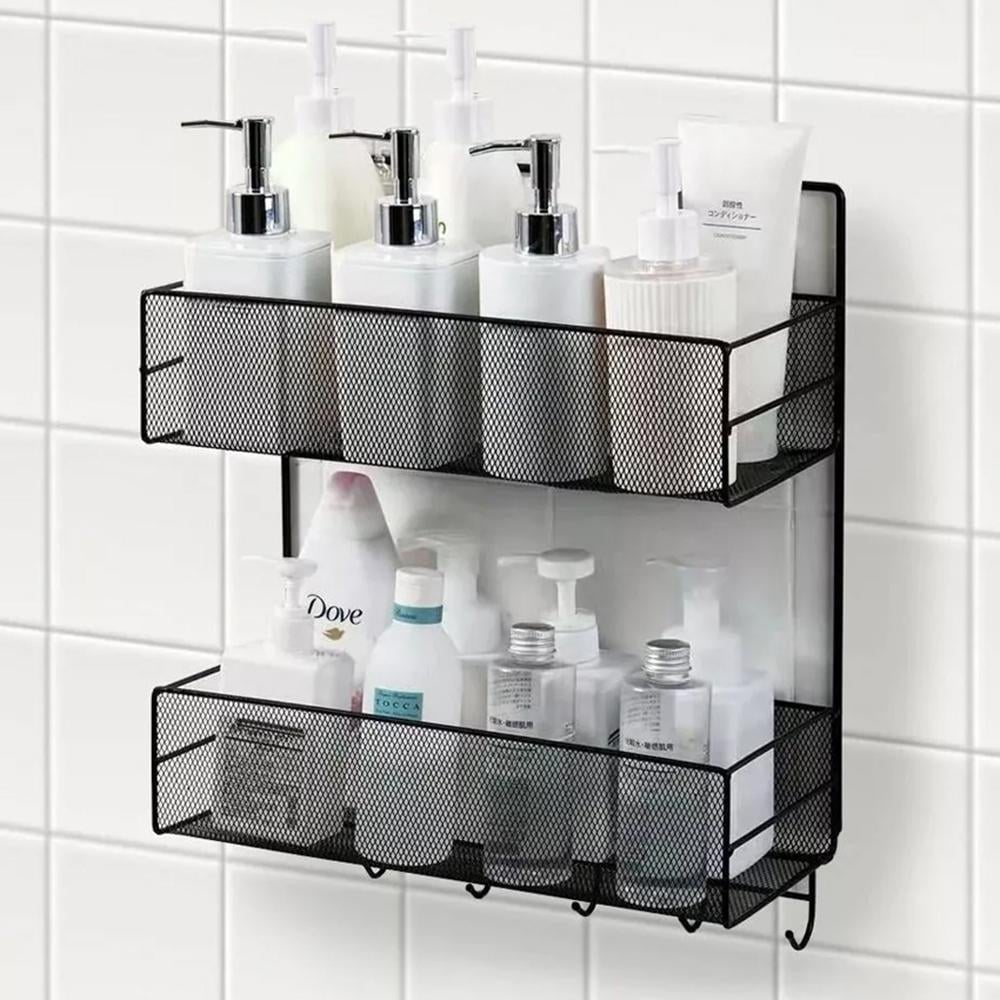 Полка двухъярусная настенная с 6 крючками 36x15x44,5 см Черный Полка двухъярусная настенная с 6 крючками 36x15x44,5 см Черный