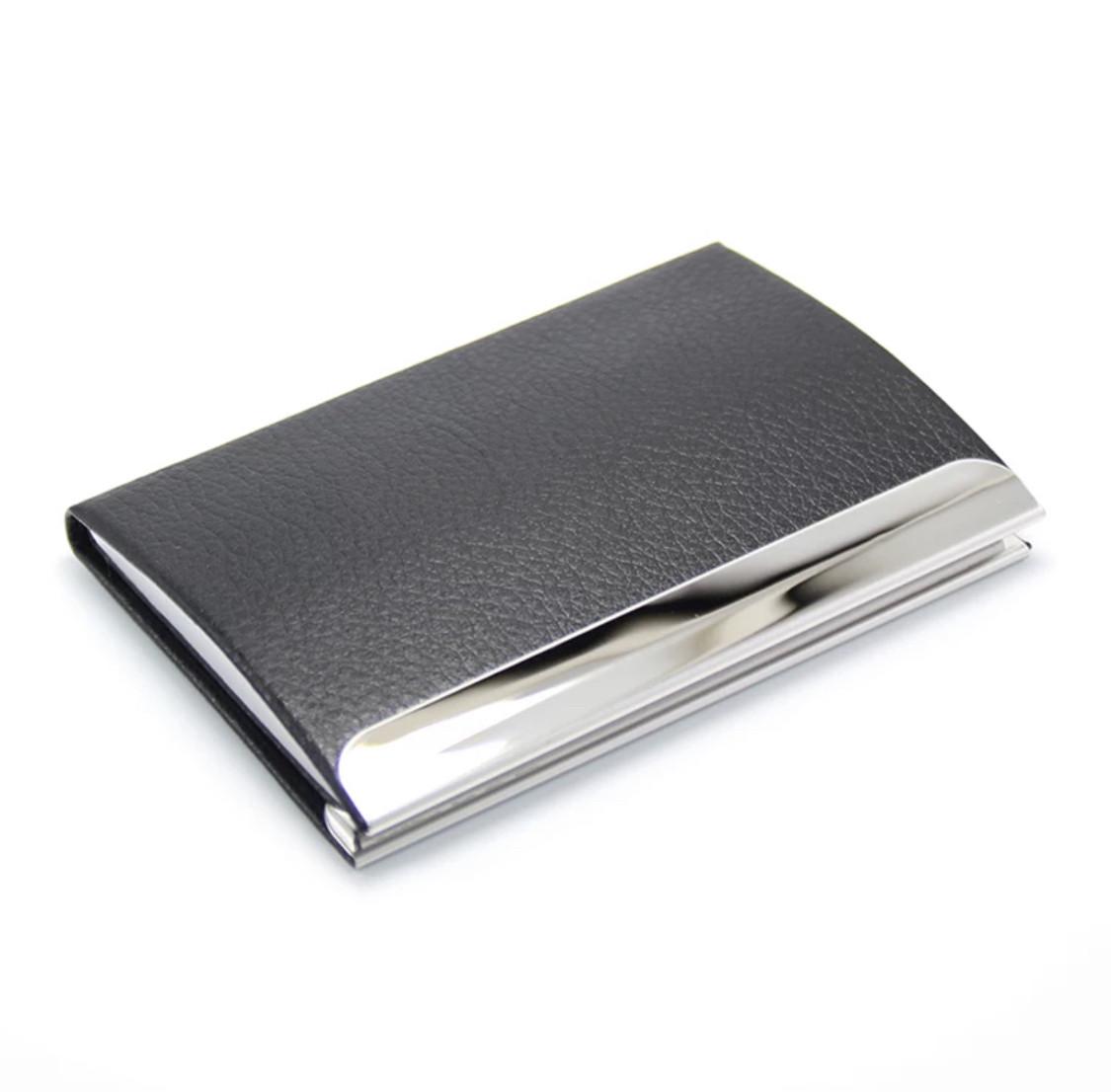 Визитница-футляр металлическая с кожаными вставками Classic Black Черный (1085374219)