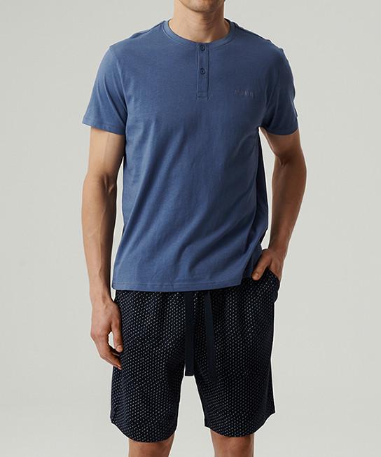 Пижама мужская Atlantic NMP-386 футболка/шорты XL Темно-синий/Голубой (2602687234)