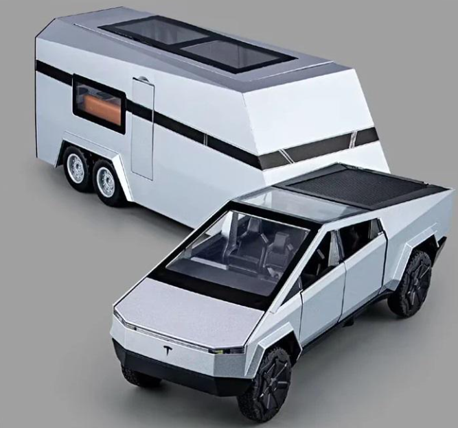 Модель автомобиля Tesla Cybertruck Pickup с трейлером и квадроциклом (1806606579)