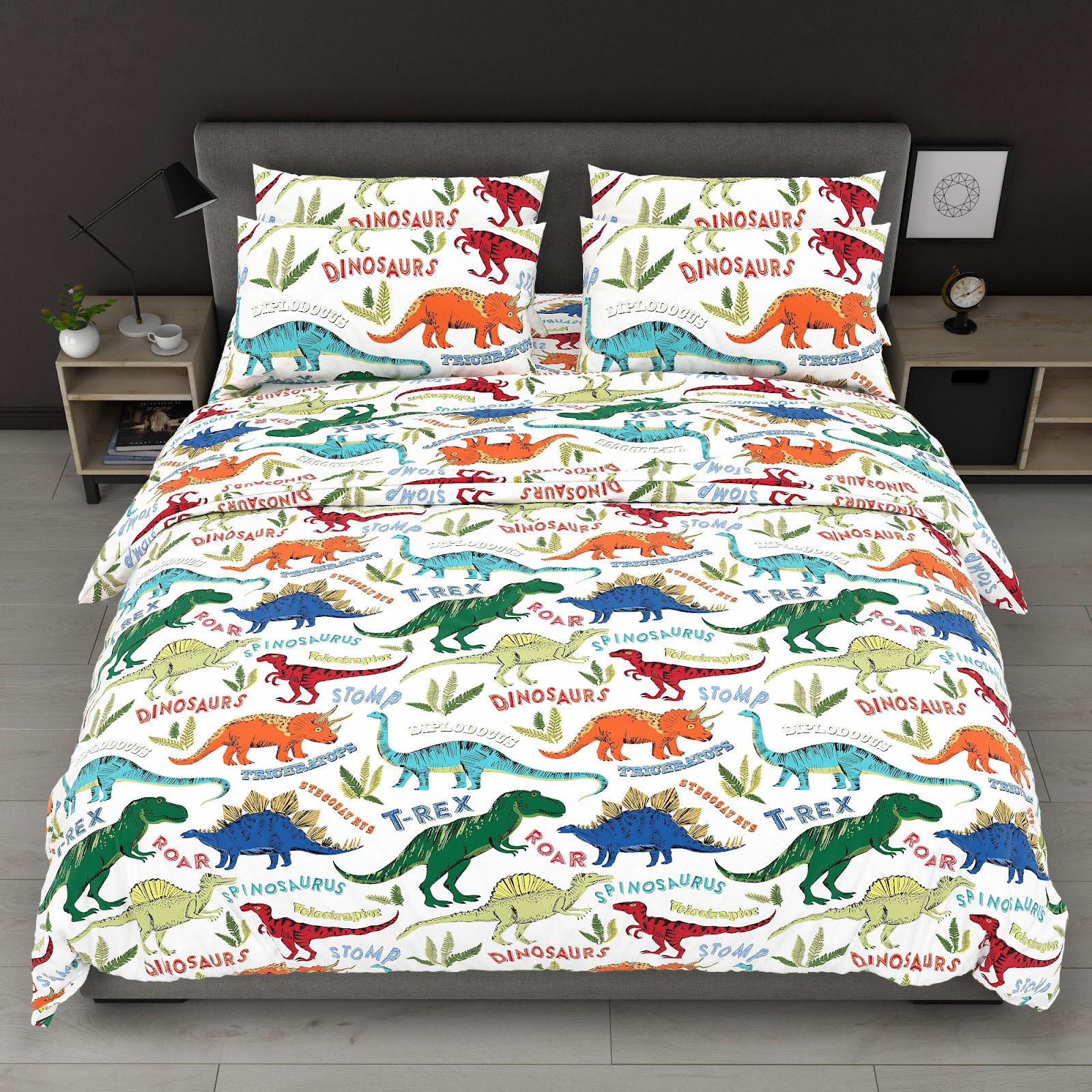 Комплект постельного белья полуторный Динозавры хлопковый 150х220 см Белый (29634335)