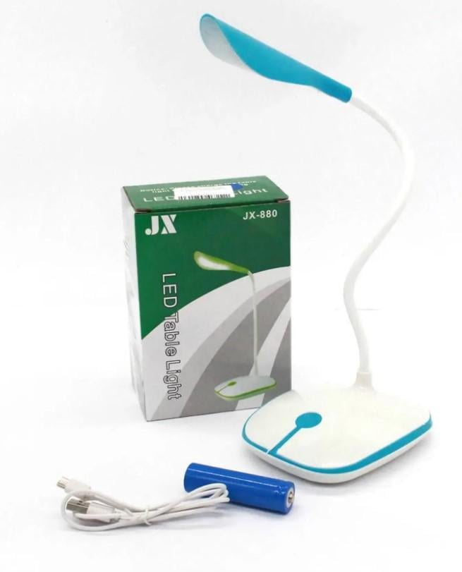 Настільна лампа JX 88O з акумулятором на гнучкій ніжці заряджання від USB Блакитний (2104618724) - фото 3
