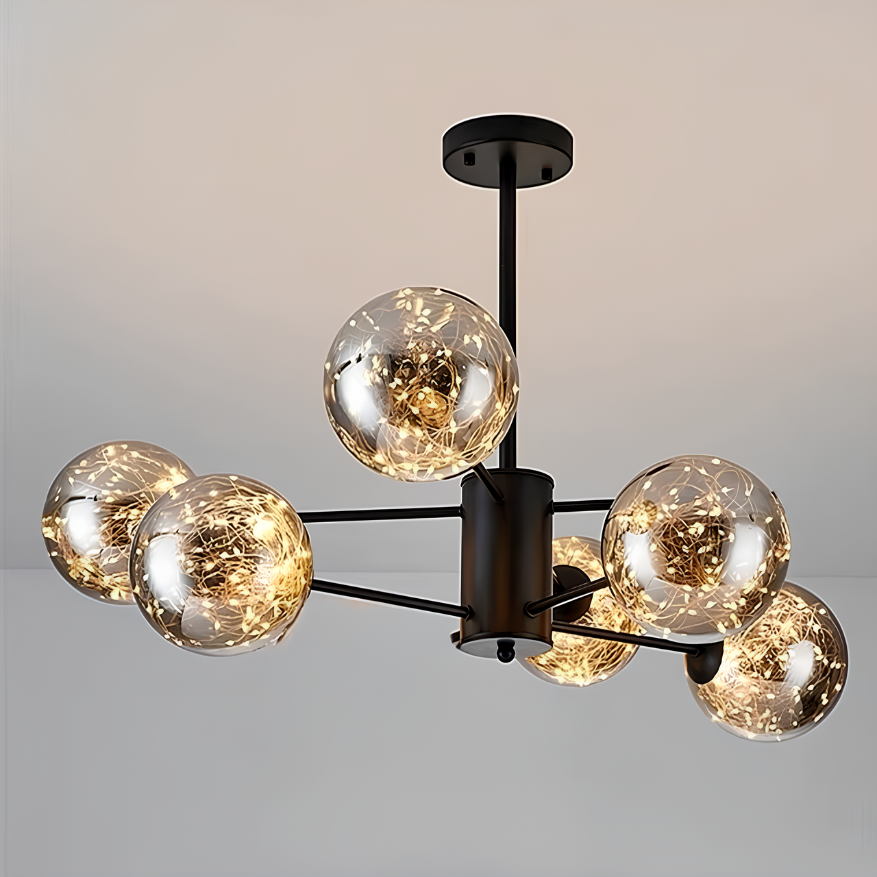 Люстра светодиодная Sirius на шесть сферических плафонов из стекла 50W Черный (3310/6)