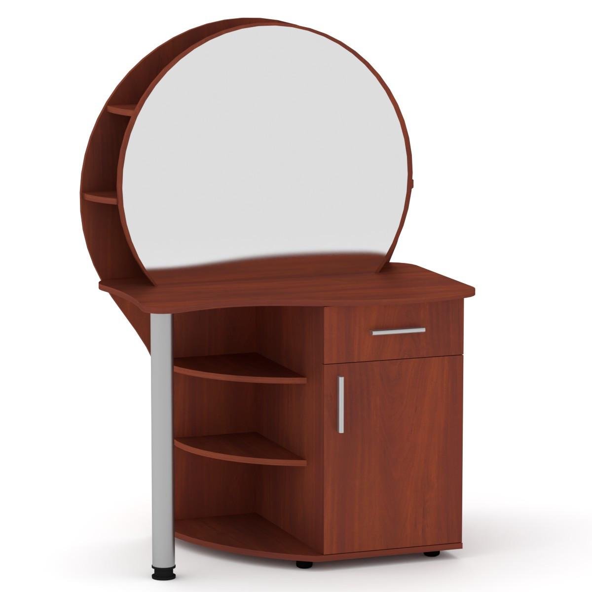 Туалетний столик Компаніт Трюмо-3 з круглим дзеркалом та відкритими полицями Яблуня (10949039)