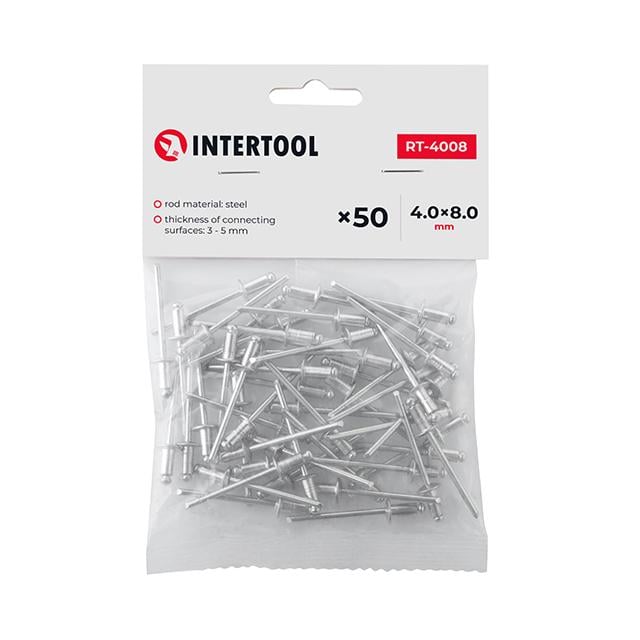 Заклепка алюмінієва Intertool 4х8 мм 50 шт. (RT-4008) Заклепка алюмінієва Intertool 4х8 мм 50 шт. (RT-4008)
