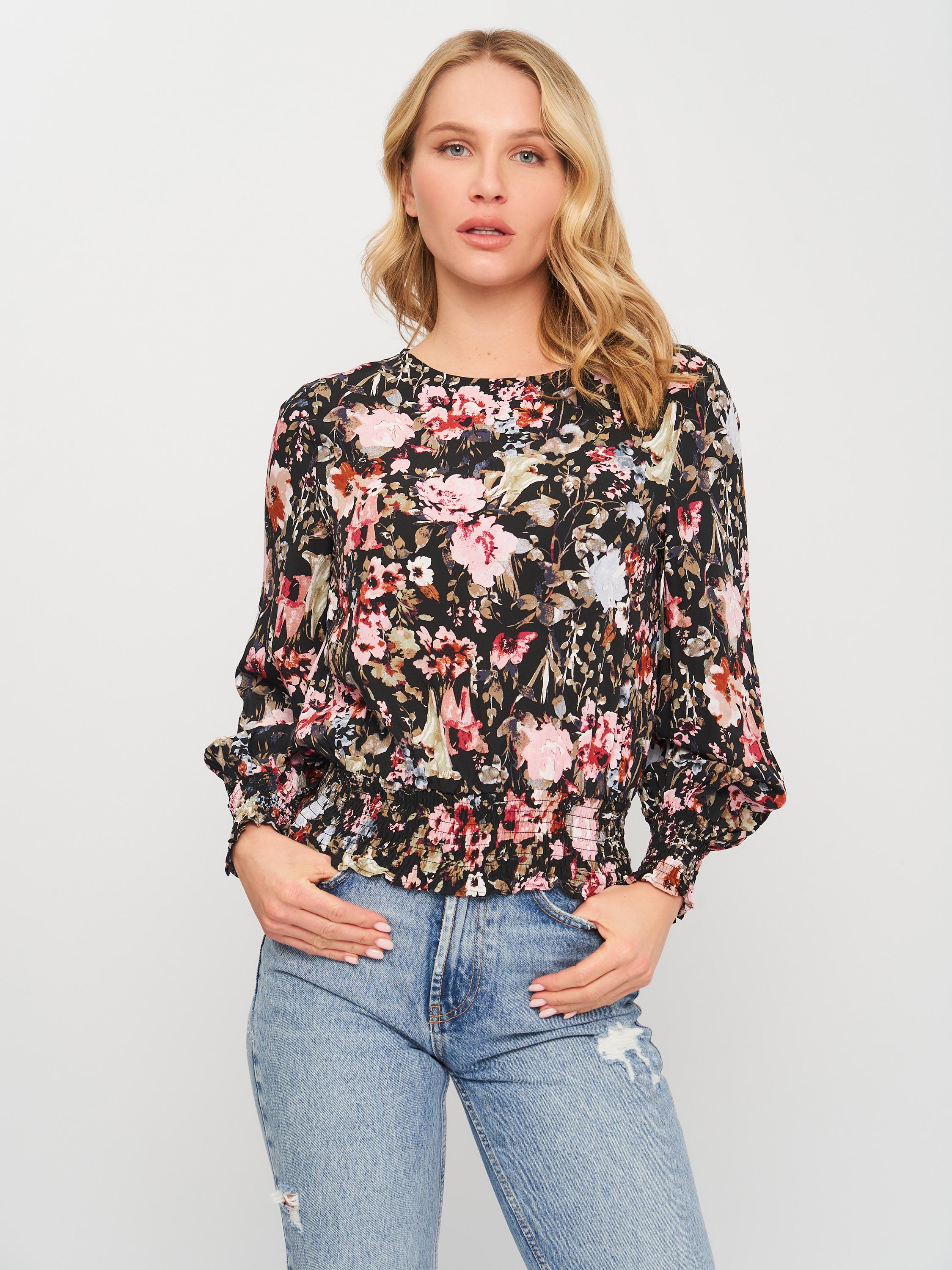 Блуза Only Цветы XS Черный (15228474)