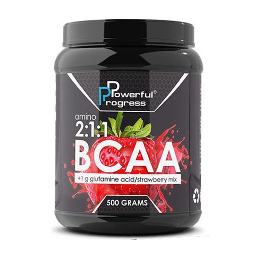 Амінокислота BCAA для спорту Powerful Progress BCAA 2:1:1 + Glutamine 500 г 50 порцій Strawberry