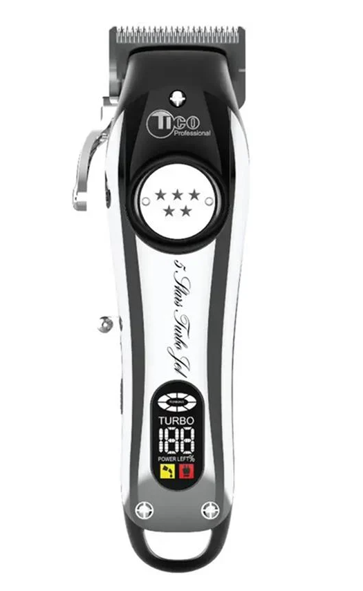 Машинка для стрижки волосся TICO Professional Professional 5-Stars Turbo Jet 100424 акумуляторна 46 мм/0,5–3 мм/LCD дисплей Silver (62774)