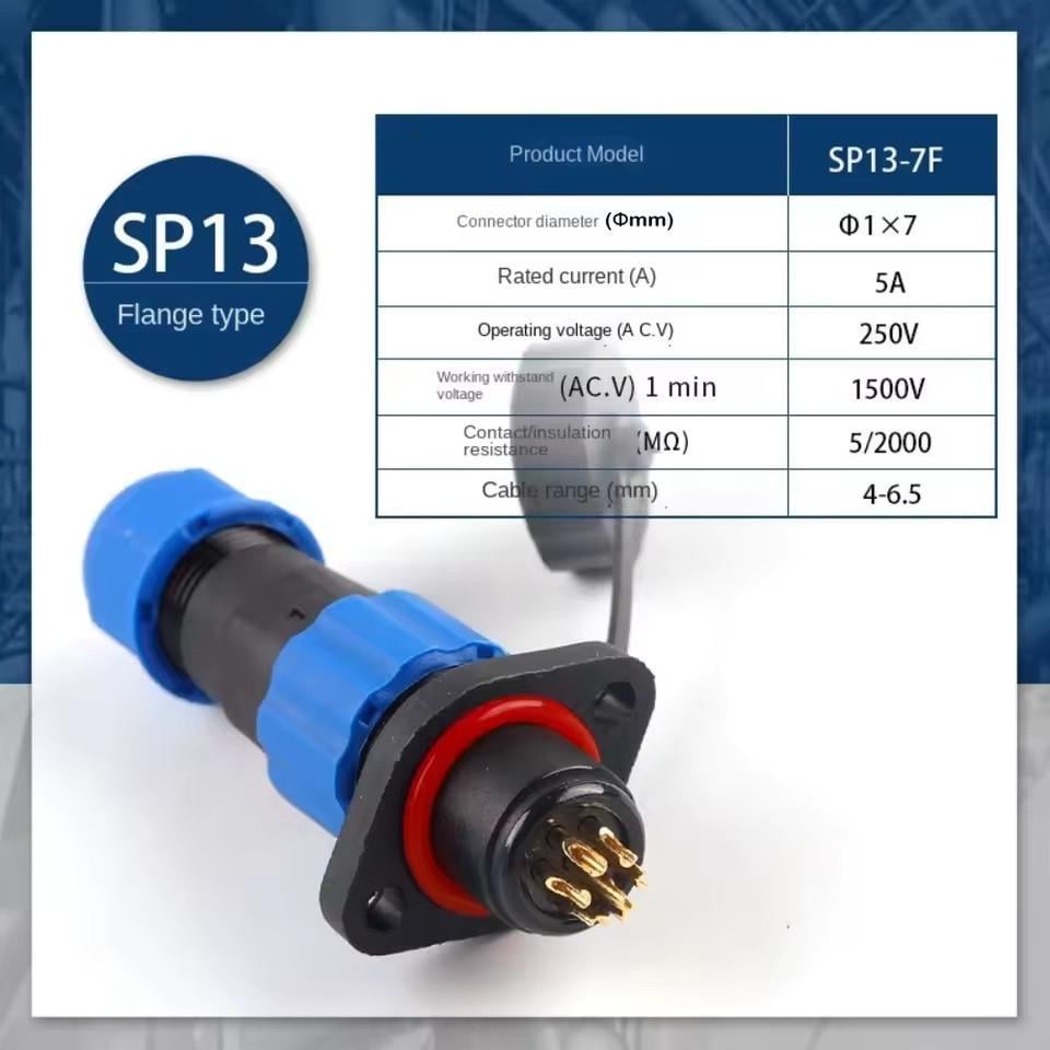 Разъем герметичный SP13 IP68 розетка/штекер на кабель SP13 7F-F-M 7pin 5 А (2735637998) - фото 7