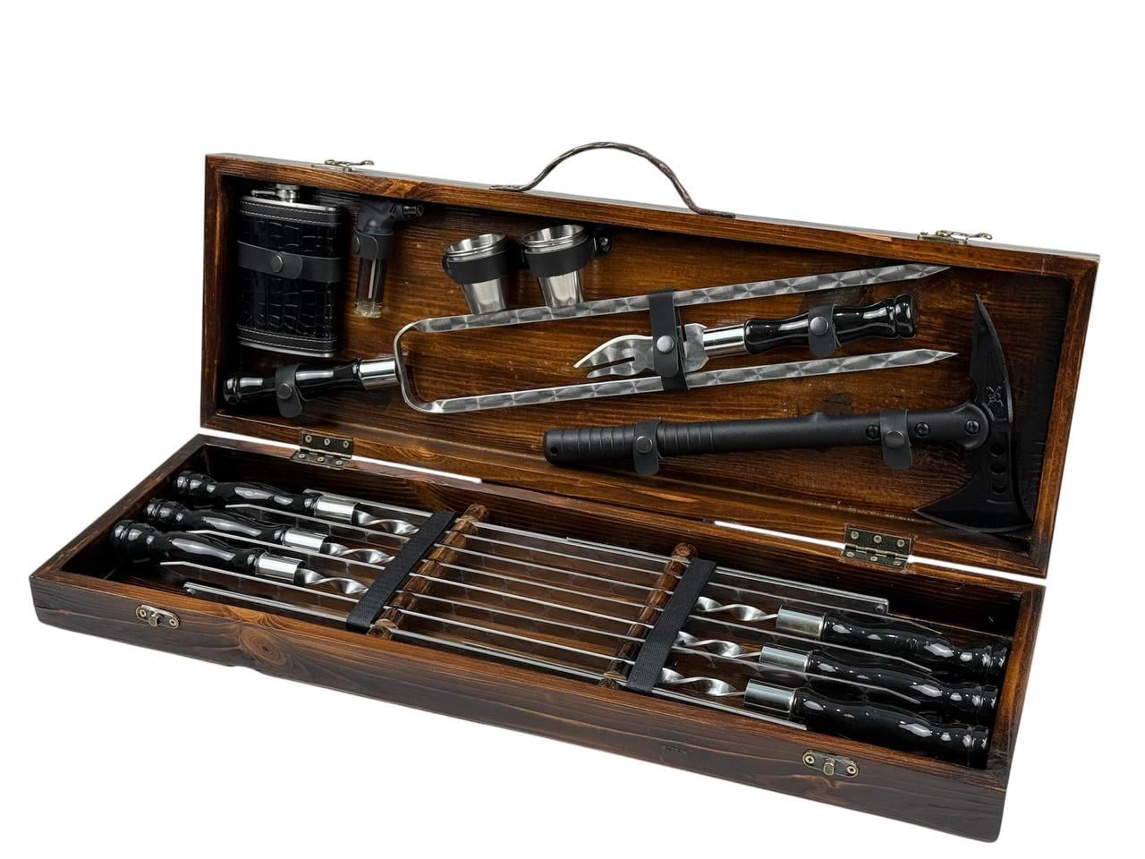 Набор шампуров Grill Master BLACK MAX из 16 предметов в деревянном кейсе Коричневый (168-10-KS-7905)