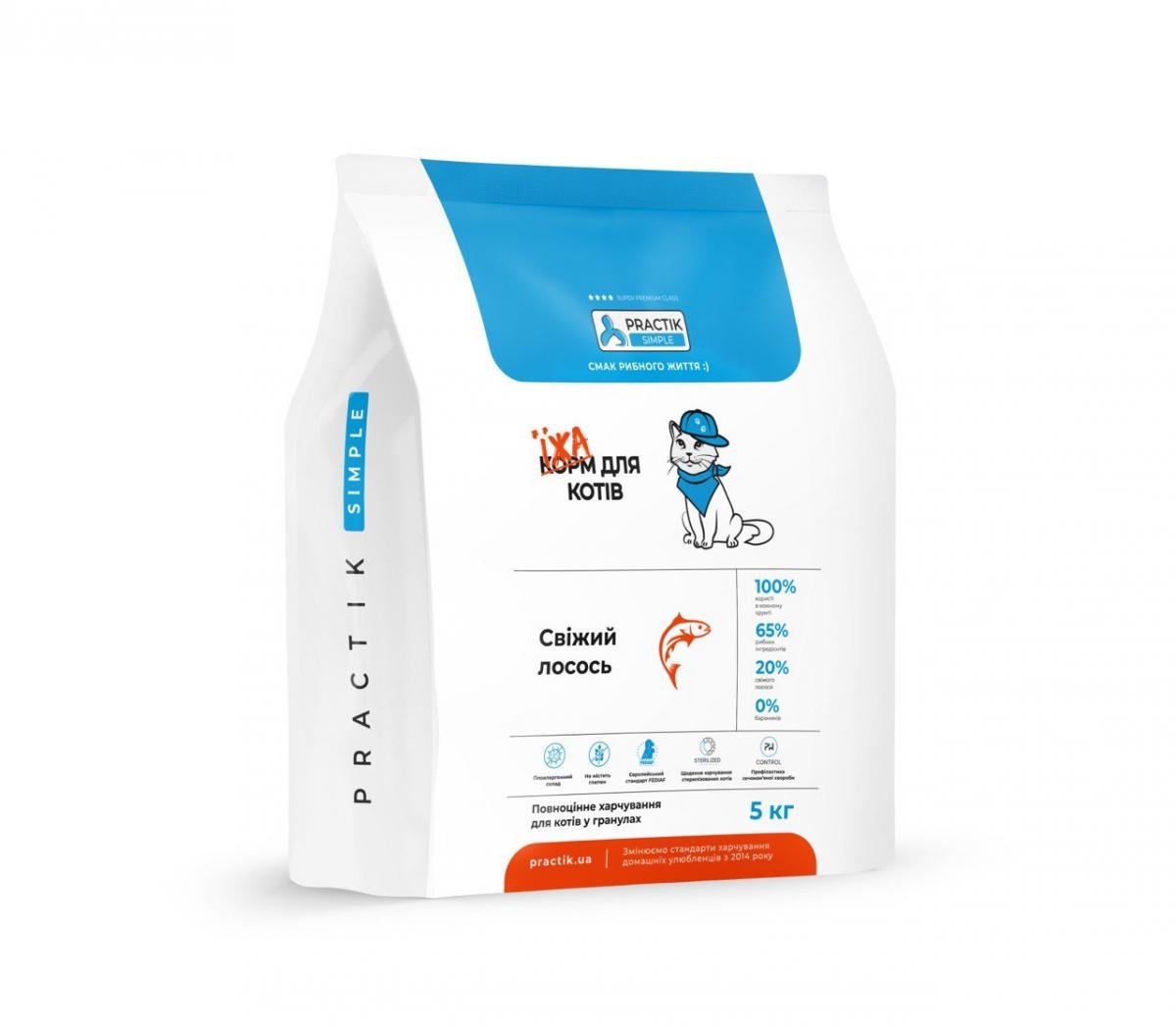 Корм для котів Practik Simple Суперпреміум з Свіжим Лососем 5 кг (5CSS874) - фото 1