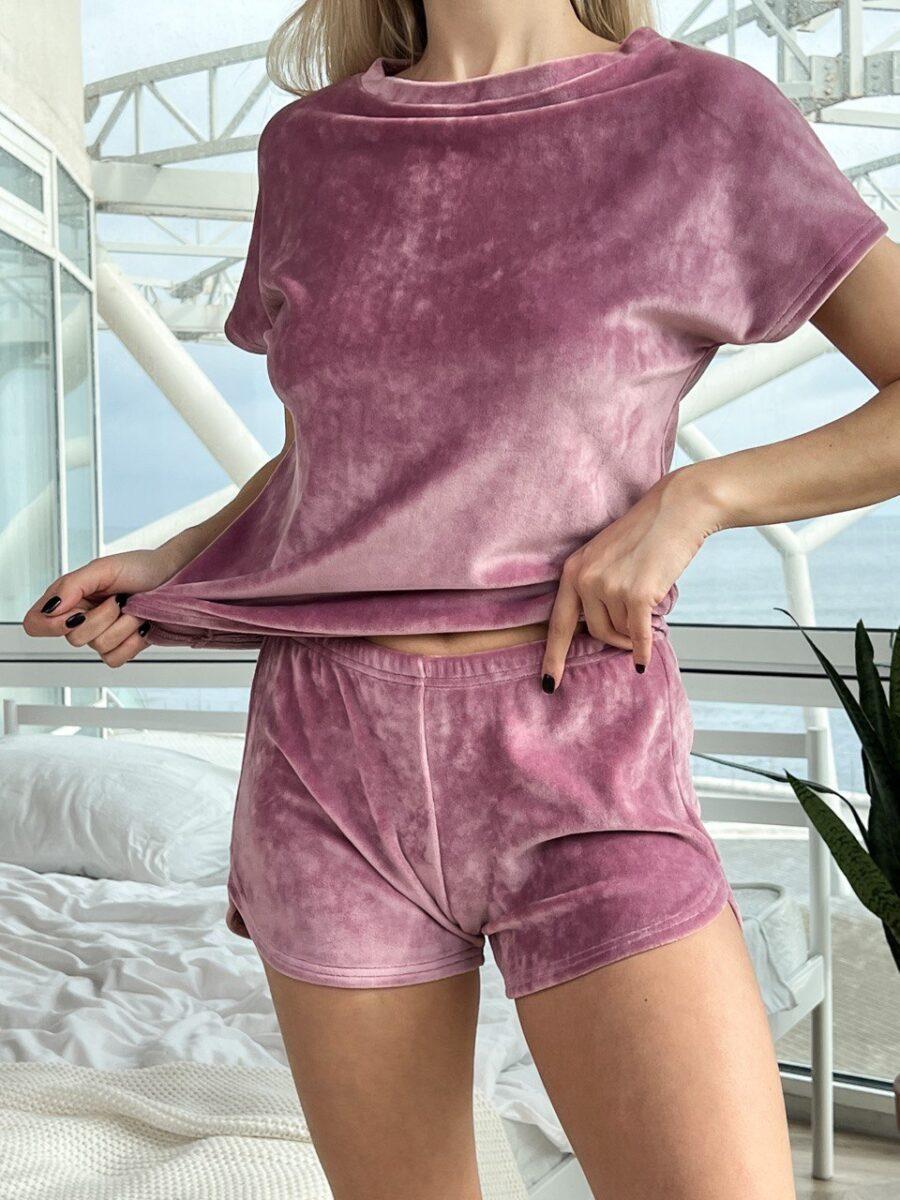 Домашний костюм женский Julia футболка/короткие шорты велюровый S Фуксия (ФШ_18) - фото 4 Домашний костюм женский Julia футболка/короткие шорты велюровый S Фуксия (ФШ_18) - фото 4