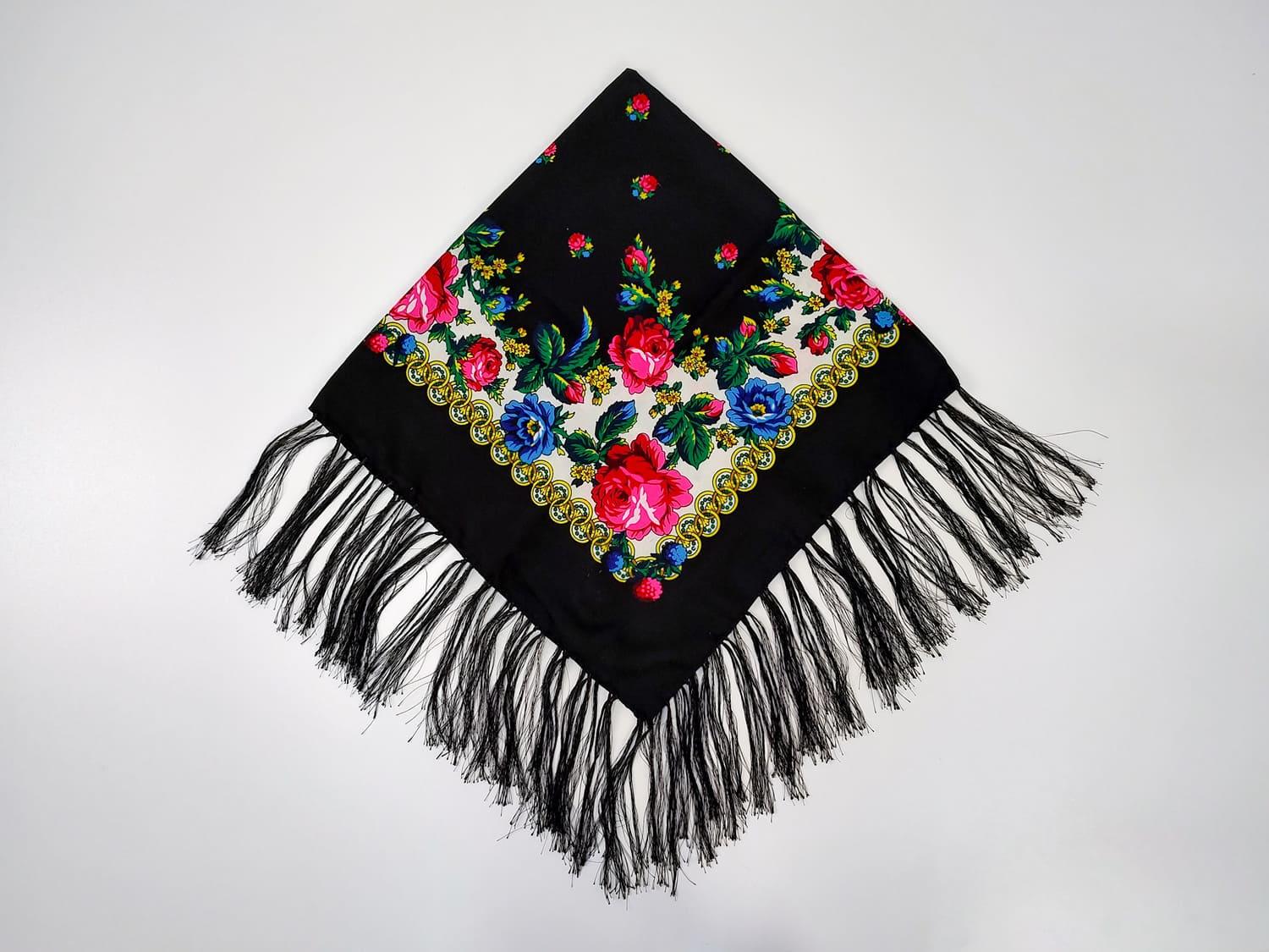 Платок украинский с кистями 80x80 см Черный (30070664)