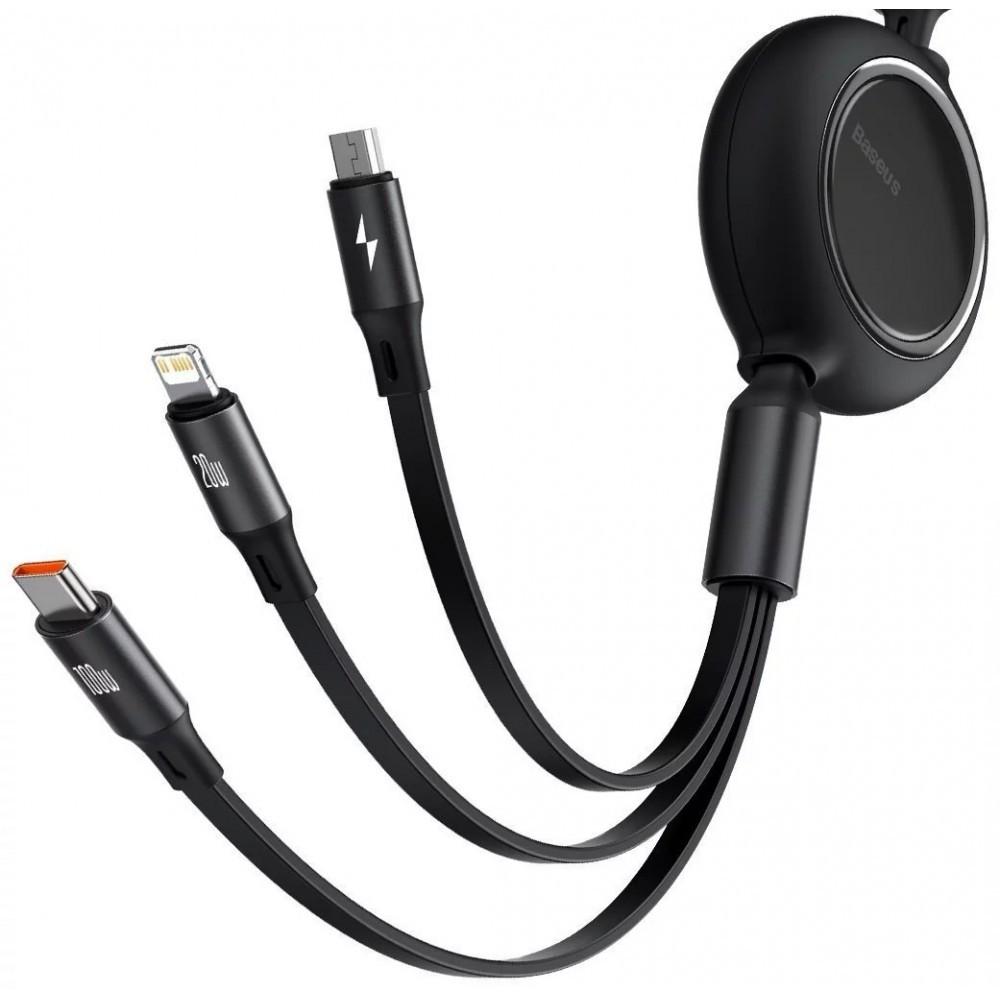 Кабель Baseus Bright Mirror Retractable 3в1 Micro USB/Lightning/Type-C 100W 1,2м Black (25397316) - фото 3