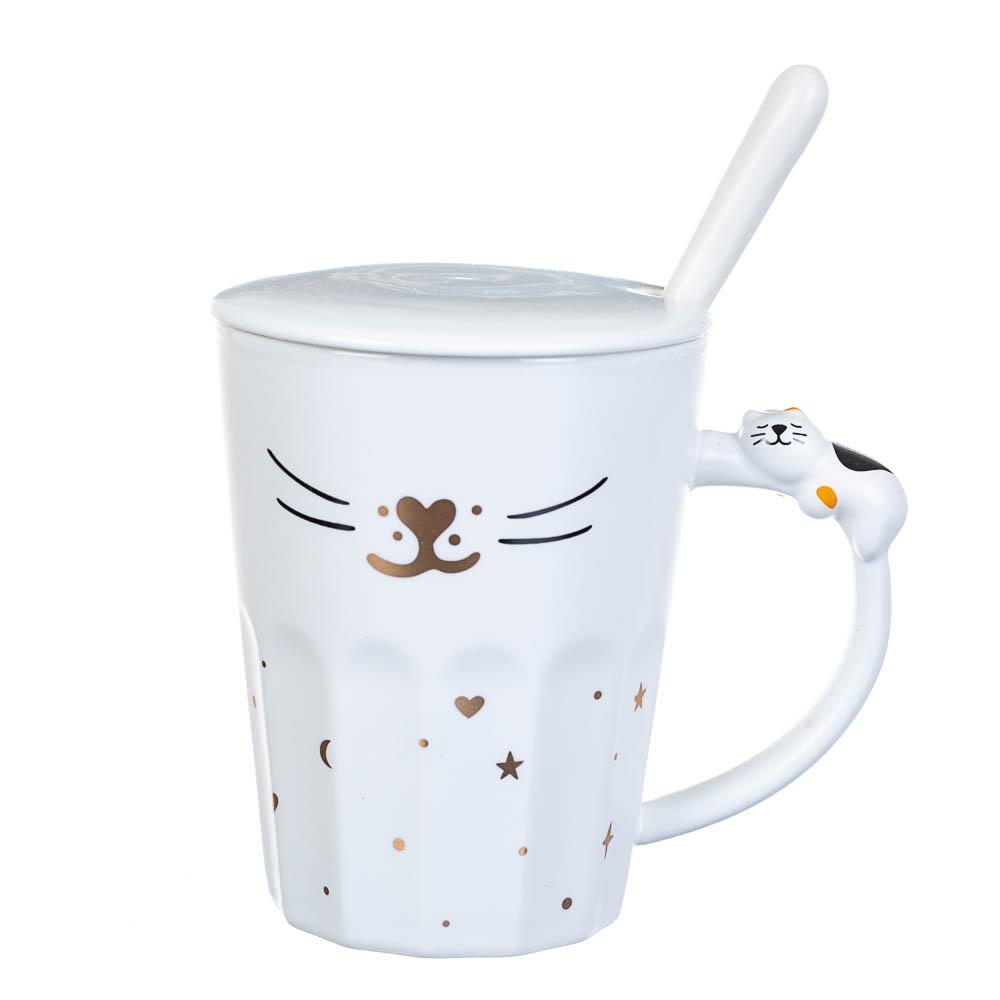 Кружка керамическая с крышкой Elisey Мордочка кота 300 мл Белый (8200-018)
