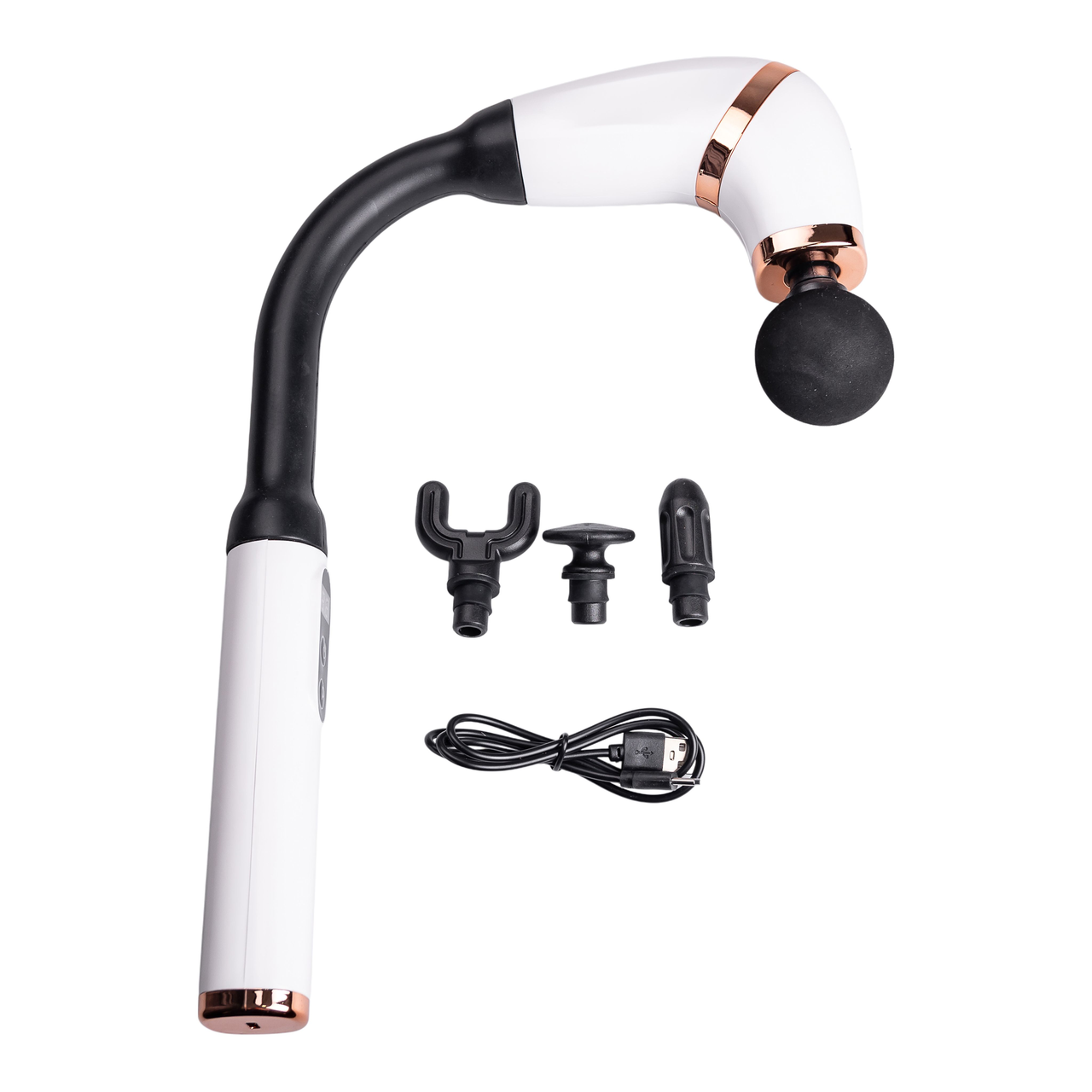 Масажер перкусійний ручний для тіла акумуляторний Fascial Gun Massage 17 Вт із 4 насадками Білий (HP-11-11W)