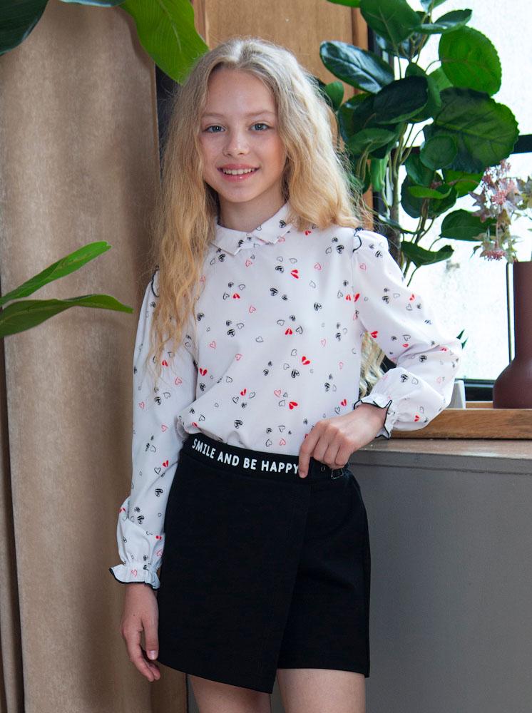 Блузка для дівчинки шкільна Mevis Сердечки 4736-01 122 см Білий (156795) Блузка для дівчинки шкільна Mevis Сердечки 4736-01 122 см Білий (156795)