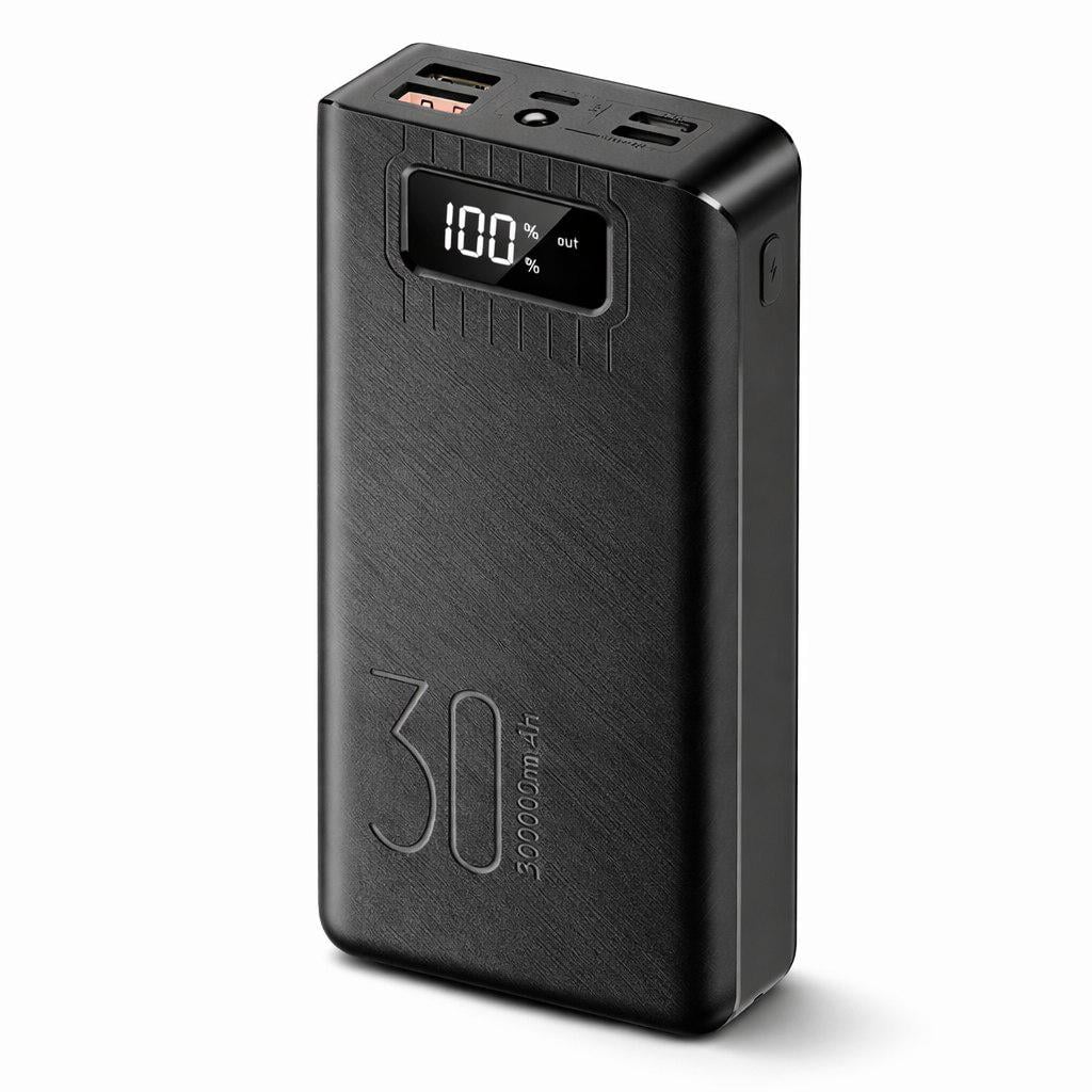 Повербанк з ліхтариком/LED-дисплеєм/2xUSB/Type-C/Lightning/Micro-USB 30000 mAh Чорний (014) Повербанк з ліхтариком/LED-дисплеєм/2xUSB/Type-C/Lightning/Micro-USB 30000 mAh Чорний (014)