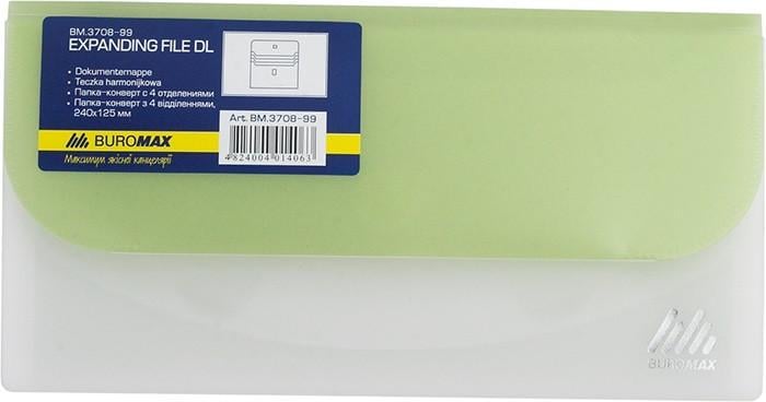 Папка-конверт Buromax TRAVEL BM.3708-99 на липучці DL 4 відділення матовий напівпрозорий пластик Зелений (4823078953162)