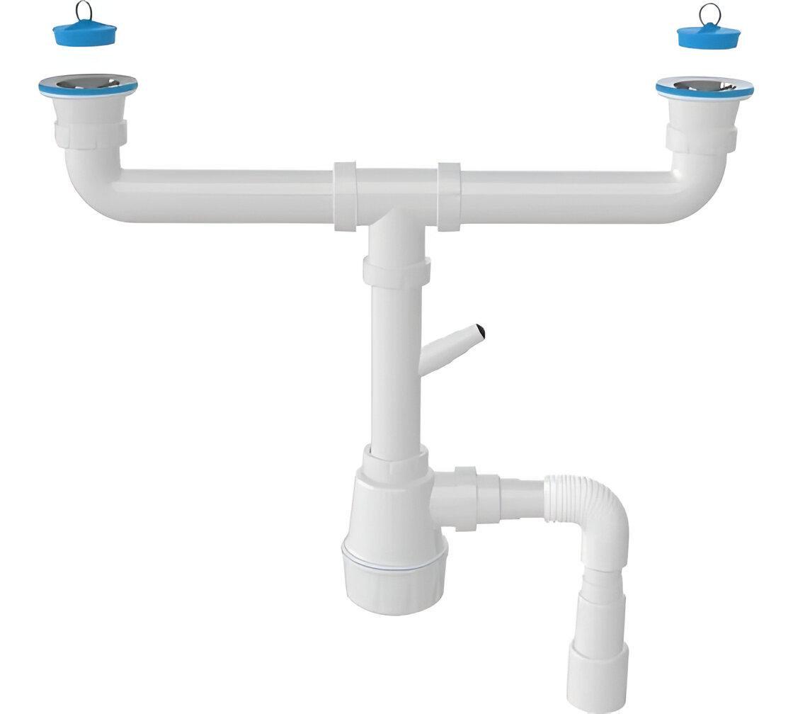 Сифон для мийки подвійний Nova 1164 з відводом для пральної машини (16953)