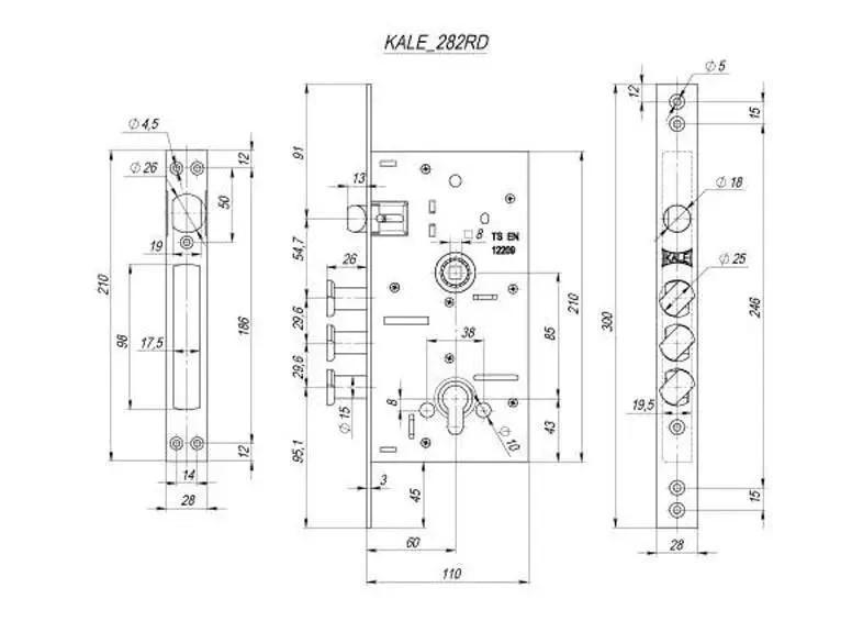 Замок Kale 282RD врезной цилиндрический без соответствующей планки B 60 мм Хром (1-30174) - фото 2 Замок Kale 282RD врезной цилиндрический без соответствующей планки B 60 мм Хром (1-30174) - фото 2