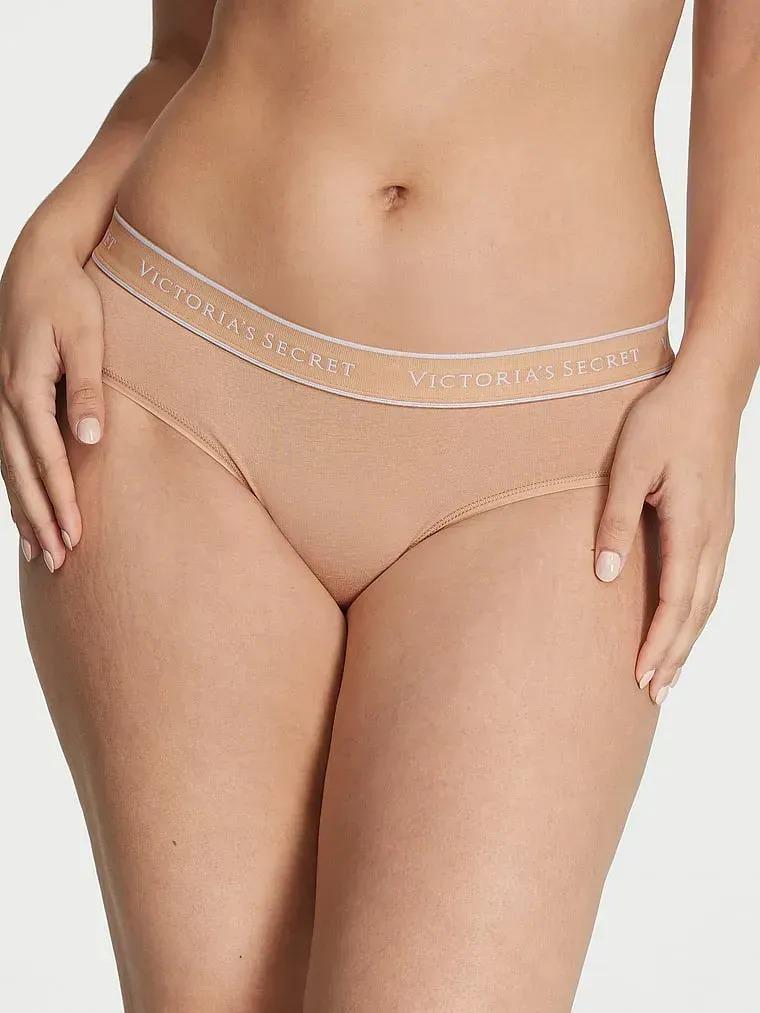 Трусики хлопковые Victoria's Secret Logo Cotton Hiphugger Panty L Бежевый (26825703)