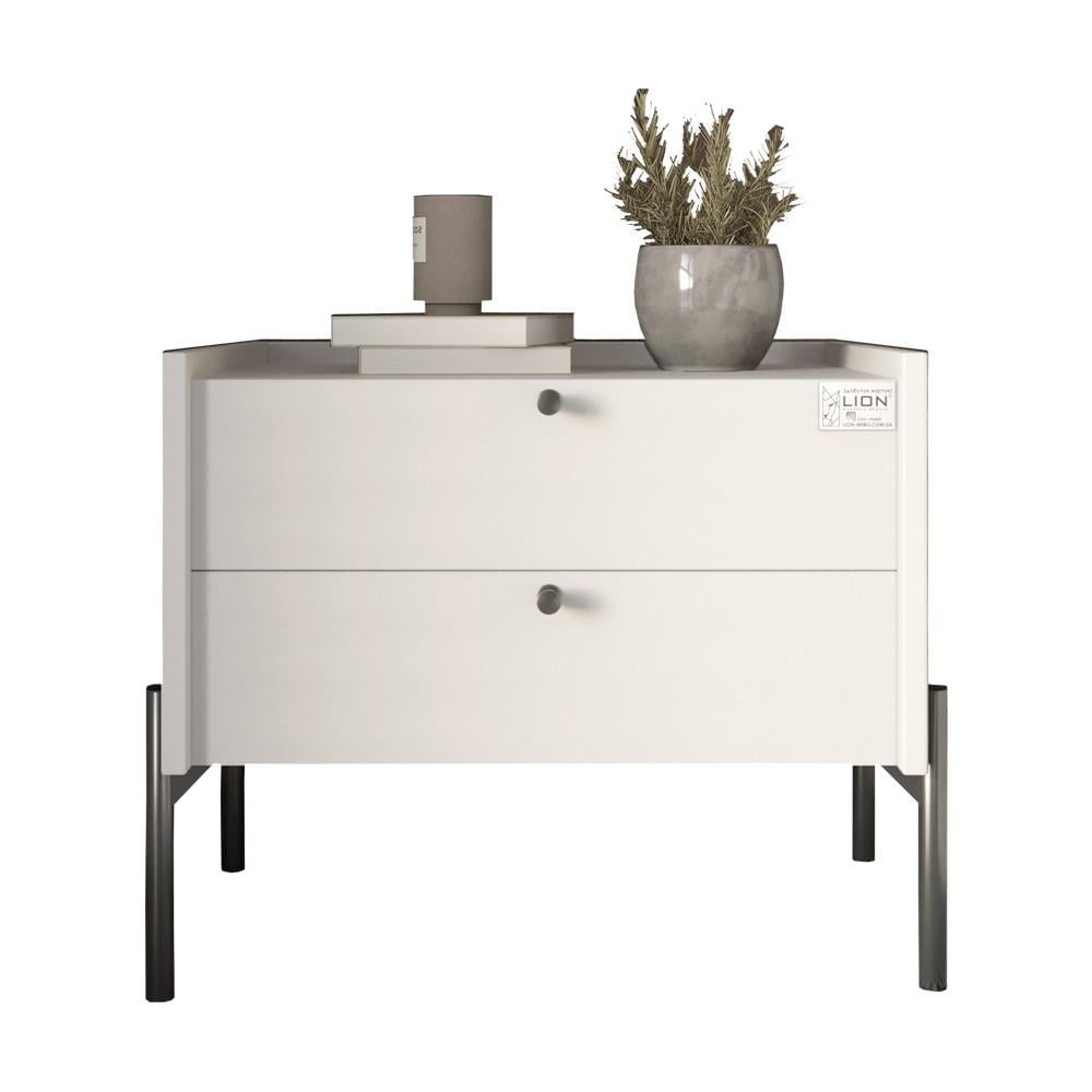 Тумба прикроватная Lion Wood с двумя ящиками черные ножки Нимфея Альба (Lion-041358)