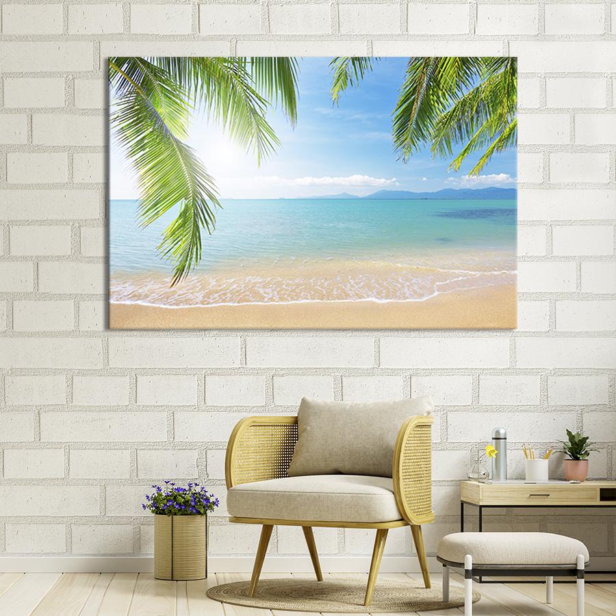 Настенный декор картина на холсте для интерьера Пляж на Пальма-де-Майорка 120x80 см (412-1)