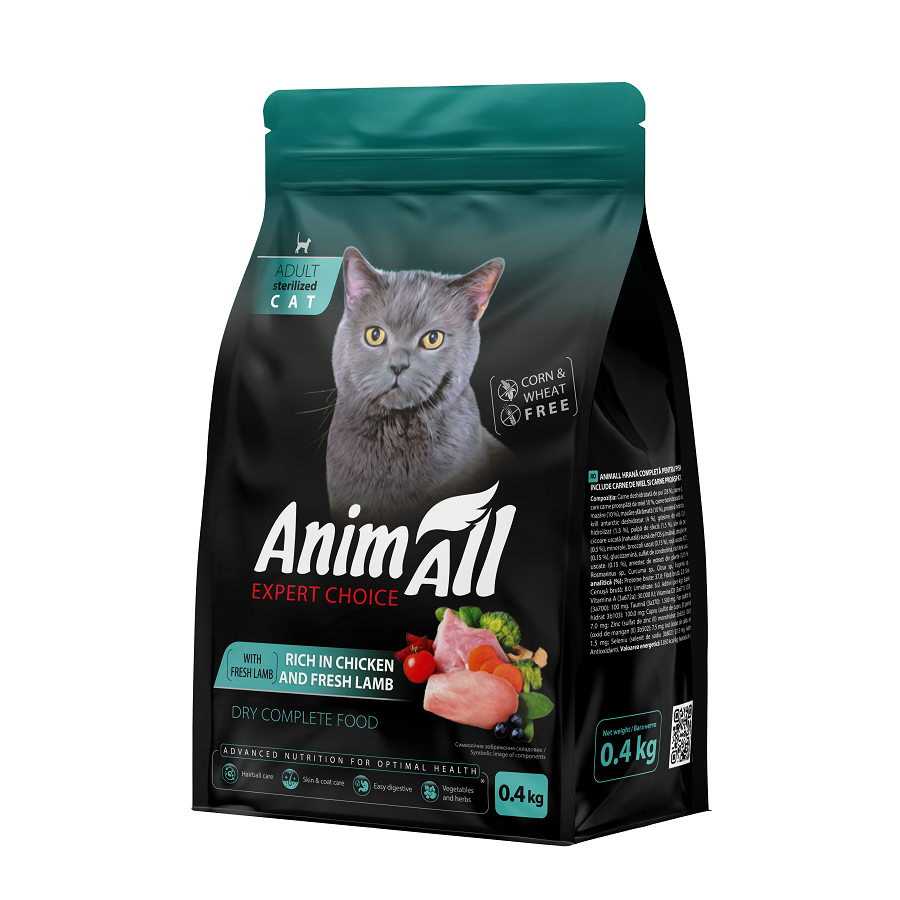 Корм сухой для стерилизованных кошек AnimAll Полнорационный с курицей и свежей ягнятиной 0,4 кг (2998382256)