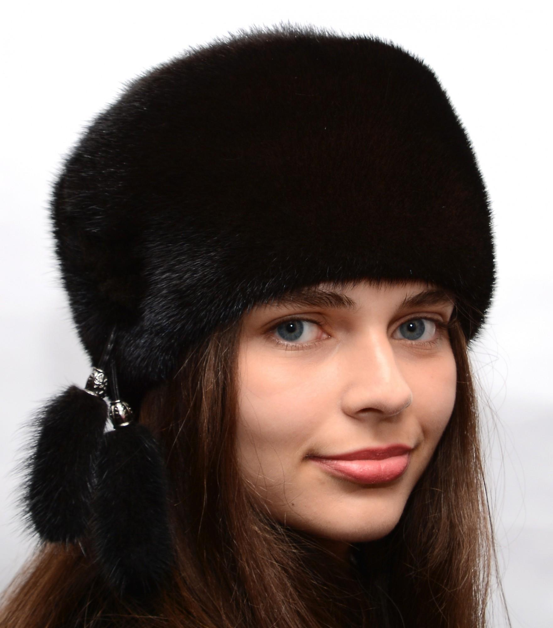 Женская кубанка Меховой стиль Мягкая из натурального меха норки XL-XXL Темно-коричневый (034/С)