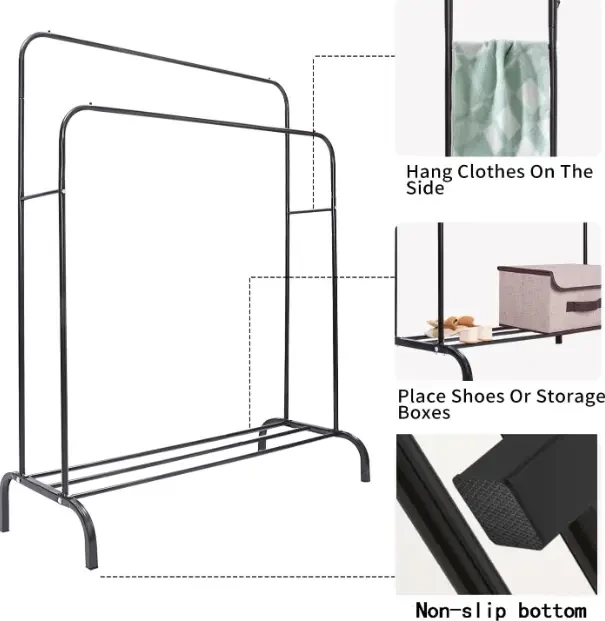 Вішалка-стійка для одягу та взуття Double floor Hanger переносна подвійна Чорний (2479518758) - фото 8