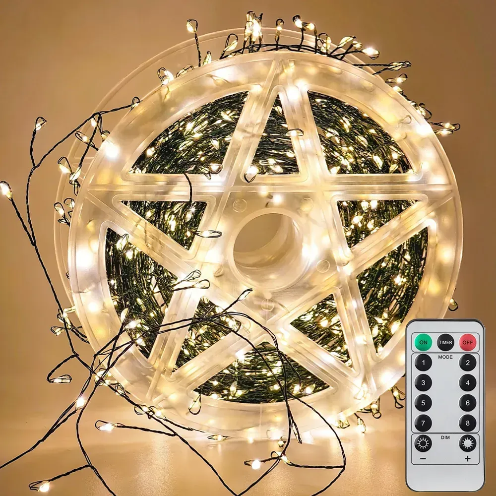 Гирлянда Роса фейерверк от USB 50 м 2000 LED с пультом Теплый белый (234591692)