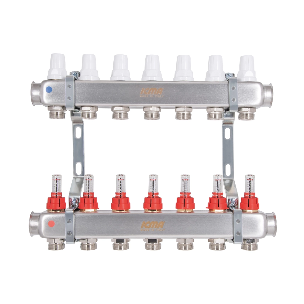 Коллектор ICMA №К073 из нержавеющей распределительный стали с расходомером 1" 7 выходов (SD00053340) - фото 1