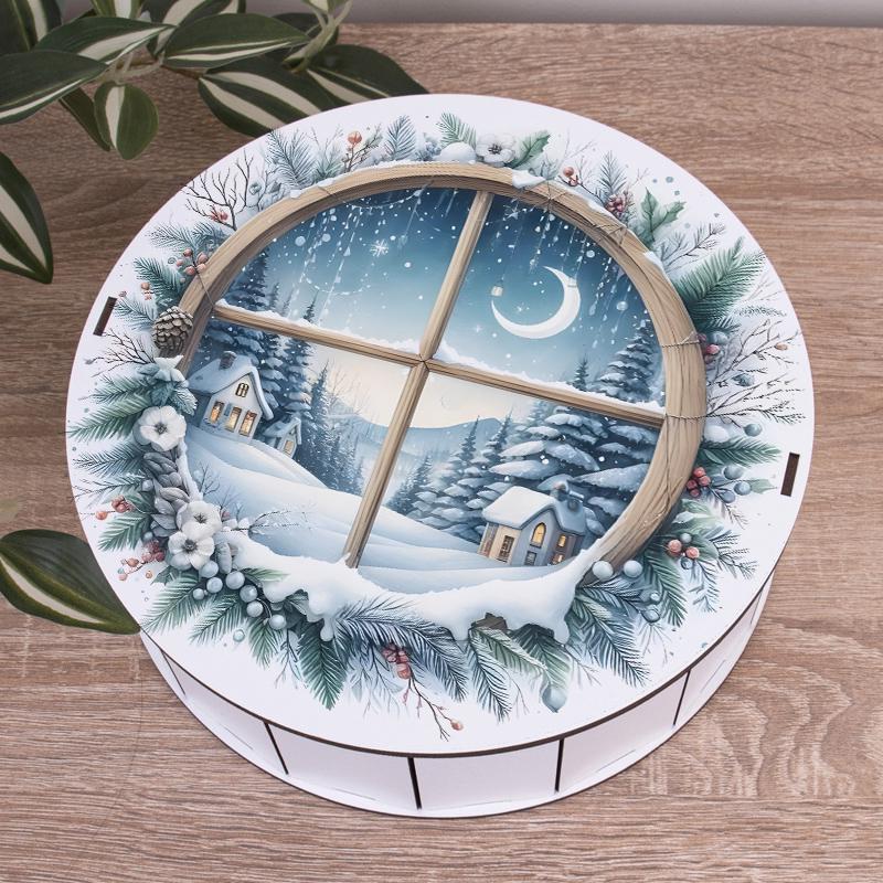 Коробка круглая новогодняя с дизайном 24 см (4233-9)