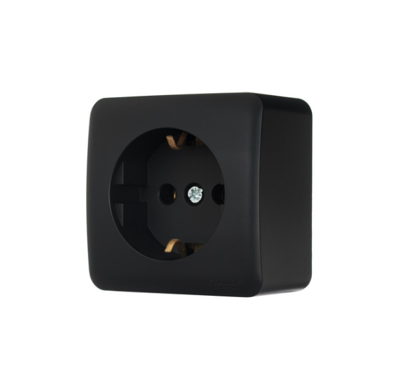 Розетка 1-я с заземлением накладная Lezard VIOLA Черный/Антрацитовый (26024983)