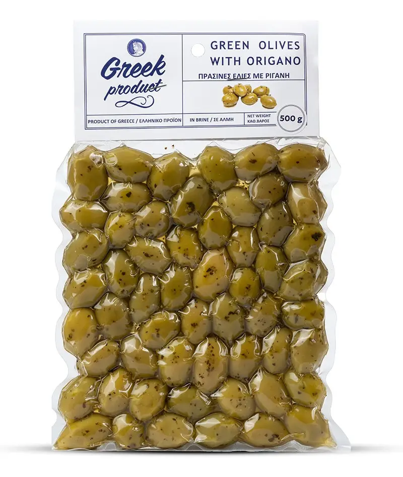 Оливки зеленые с травами Орегано Greek Product с косточкой 250 г (34512843)