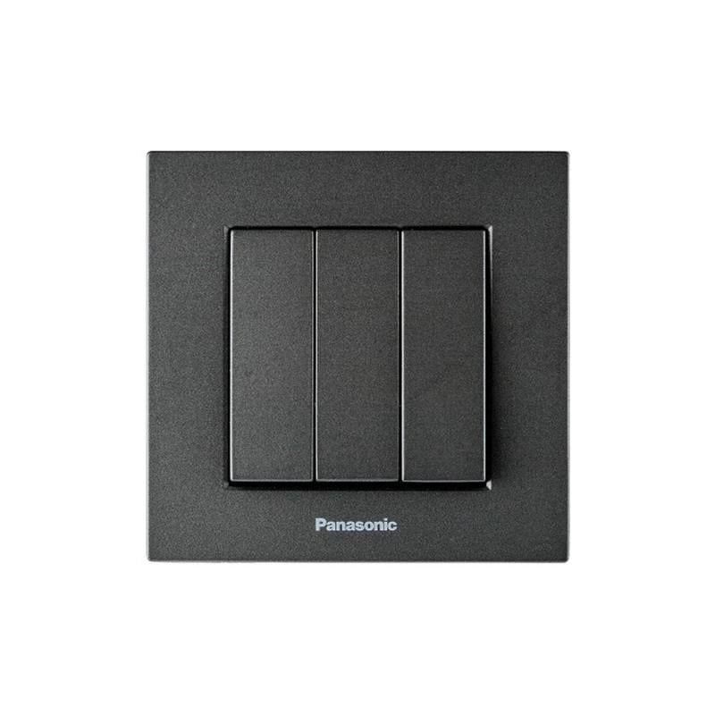 Выключатель трехклавишный Panasonic Karre Plus 55 с рамкой ABS Дымчатый (WDTC90152DG-UA1)