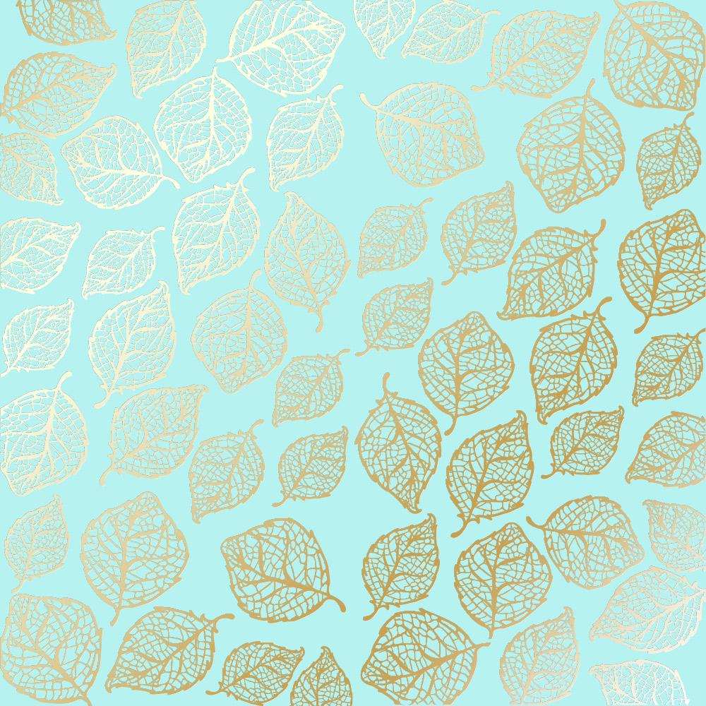 Лист бумаги односторонний Golden Delicate Leaves с фольгированием 30,5х30,5 см Turquoise