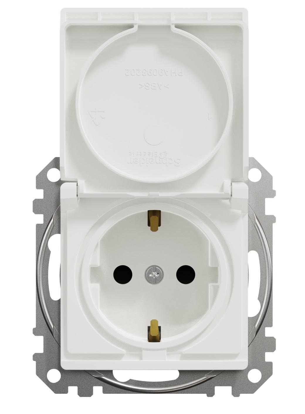 Розетка одинарная с заземлением Schneider Electric Sedna Design со шторками и крышкой Белый (00000023697)