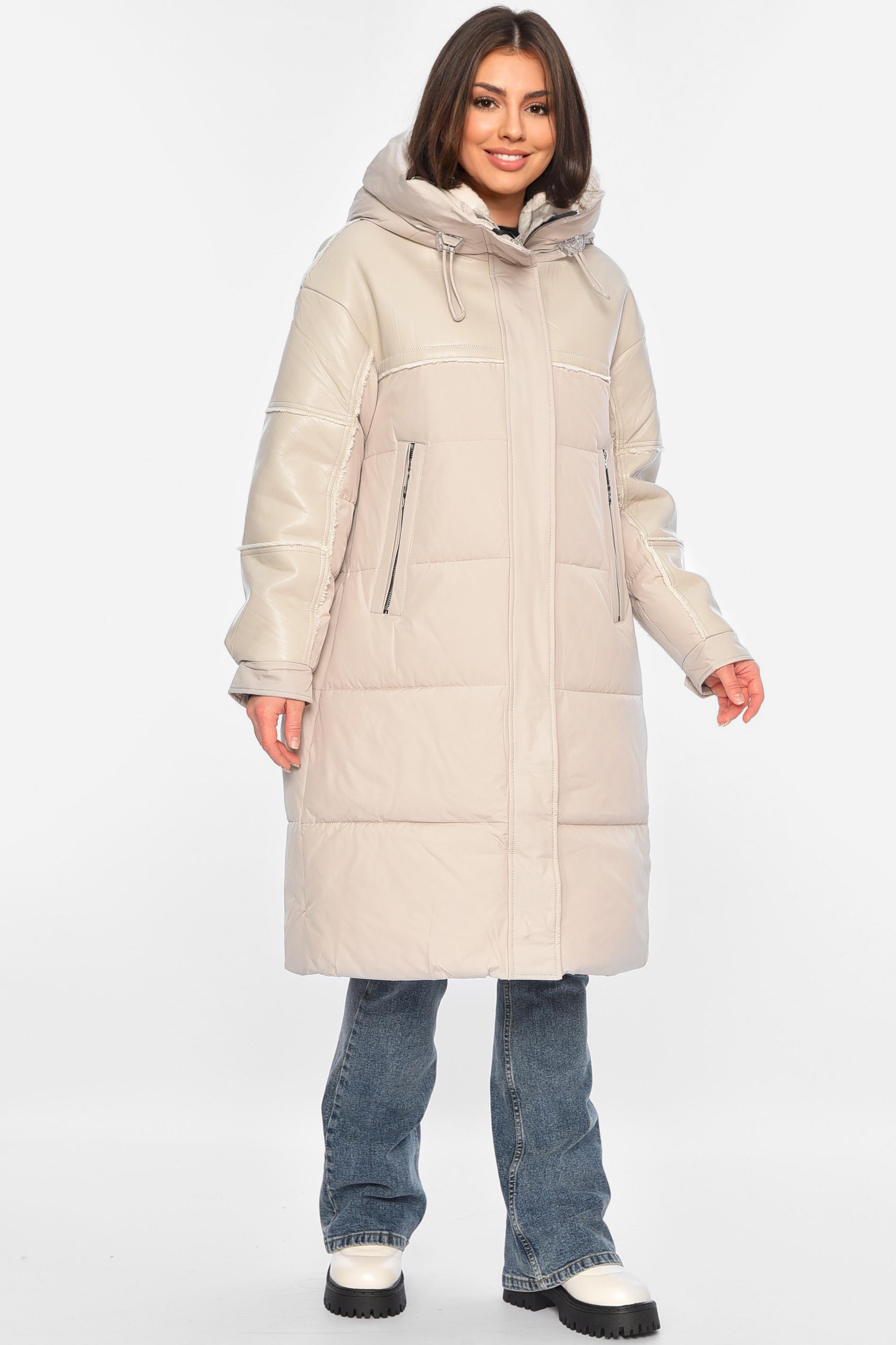 Куртка-дубленка женская удлиненная еврозима L Бежевый (195798)