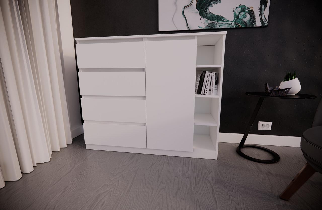 Комод MEBEX на 4 шухляди з відкритою нішею 120х40х100 см Білий (VERTO4B1200WH)