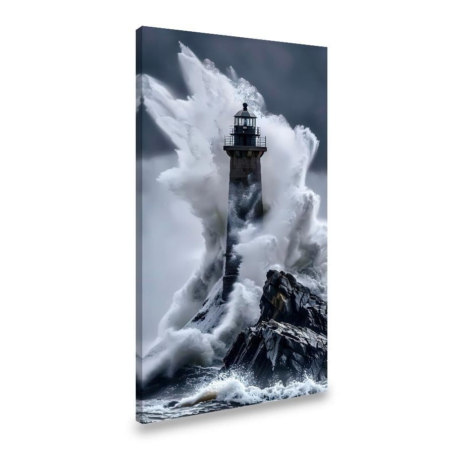 Картина на полотні Чорно-білий маяк і велика хвиля 80x40 см (289VP_L)