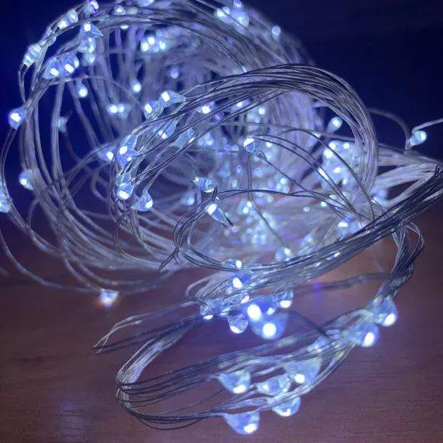 Гірлянда на ялинку Кінський хвіст 2 м 20 ниток USB з 8 режимами і холодно-білим світінням провід з міді (opt-105149)