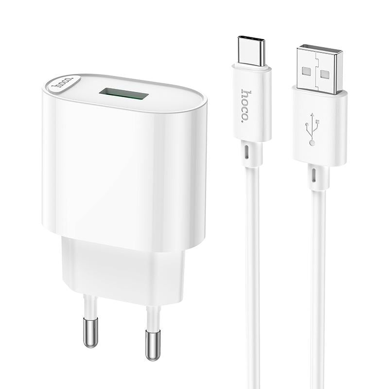 Зарядное устройство для телефонов с кабелем Hoco C109A Fighter single port QC3.0 charger set Type-C White (20224)