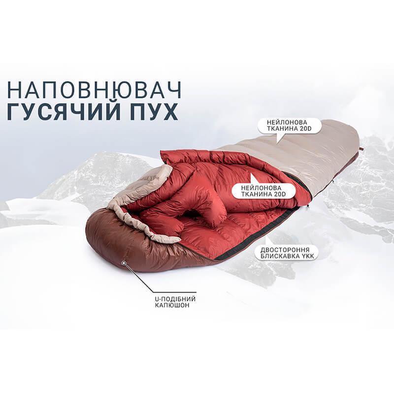 Спальный мешок пуховый Naturehike Snowbird NH20YD001 L 205 см 380 г Коричневый (6927595761281) - фото 15