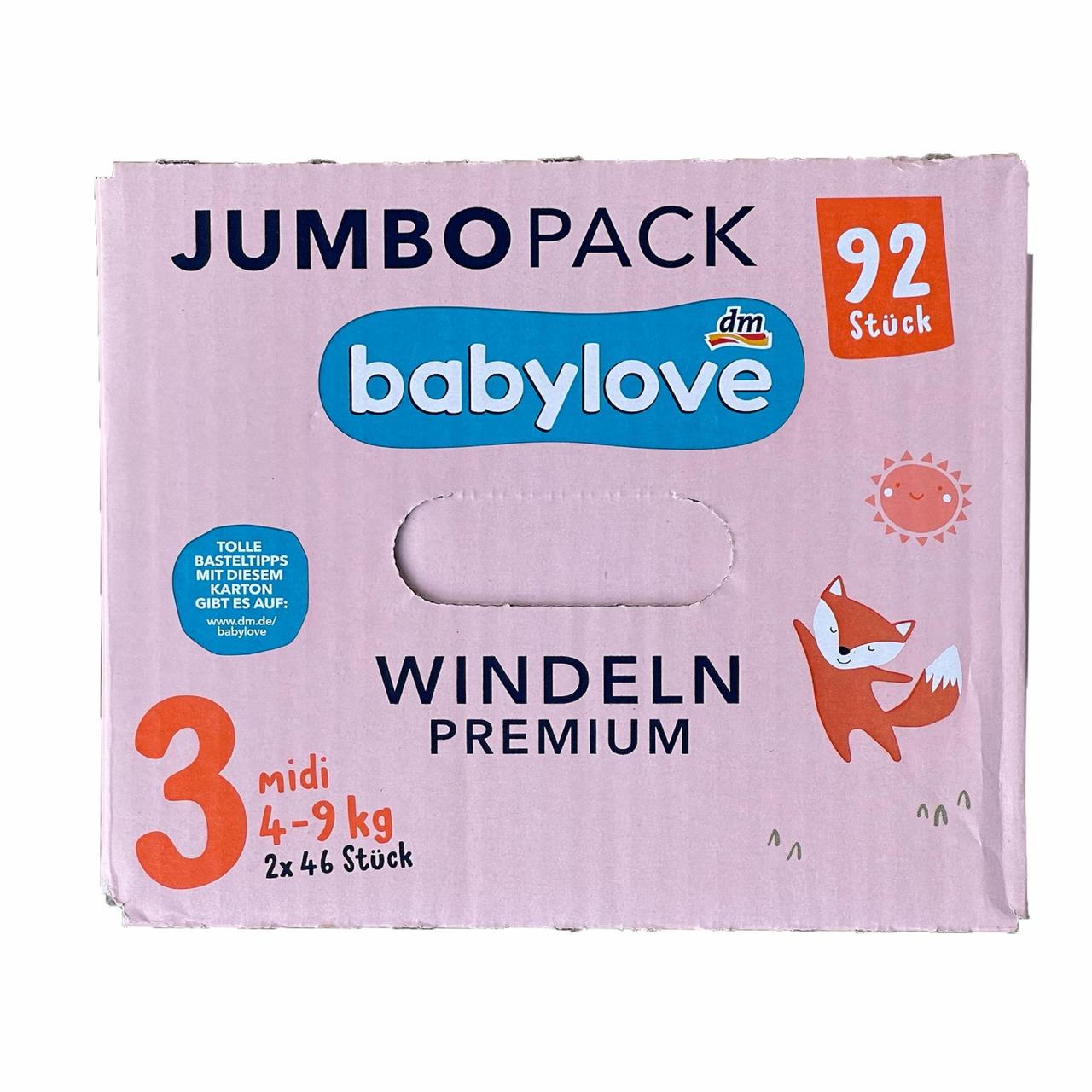 Підгузки дитячі Babylove 3 Jumbo Pack 4-9 кг 92 шт. (2236248378)