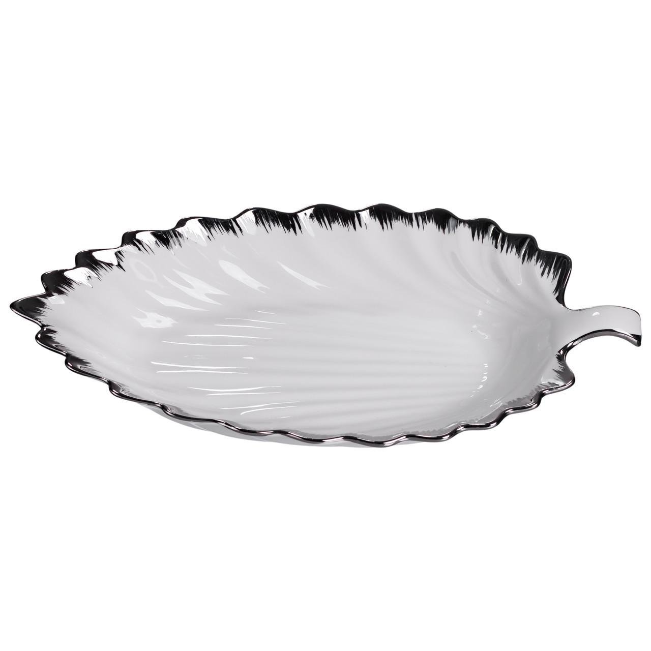 Блюдо для сервірування столу у формі листа 41х20х6,5 см Білий/Сріблий (2551-1S) - фото 4 Блюдо для сервірування столу у формі листа 41х20х6,5 см Білий/Сріблий (2551-1S) - фото 4