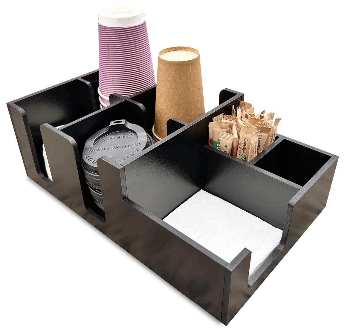 Барный органайзер для стаканов и крышек на 7 секций МДФ 35х22х12 см Black (БАР 004)