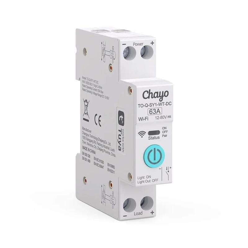 Розумний WiFi вимикач Chayo тільки таймер 1P+N 63A DC 12-80V Smart Life/Tuya (CH-TO-Q-SY1-WT-DC)