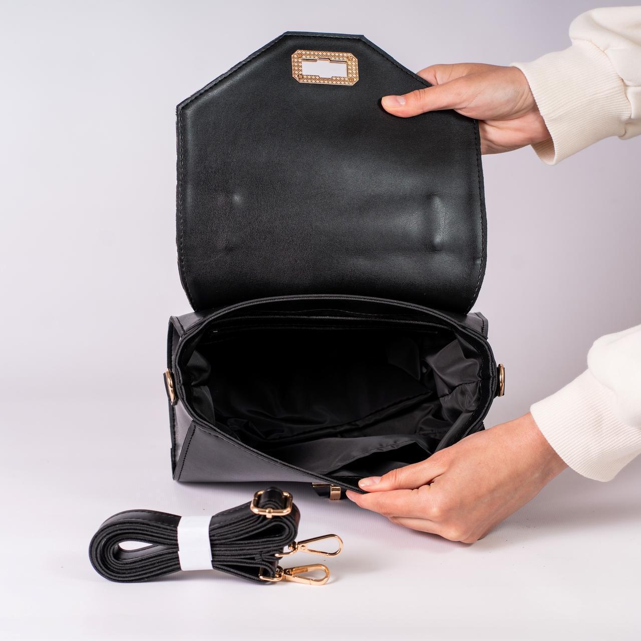 Сумка женская с клапаном леопард XENIA № 38-24 из эко-кожи Черный - фото 3